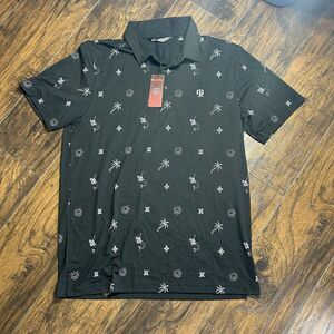 Travis Mathew Dark Tropics Golf Polo Men’s Large Cove Dive Black NWT Mermaid